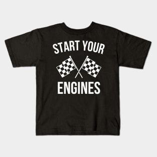 Start your Engines Race Flags Kids T-Shirt